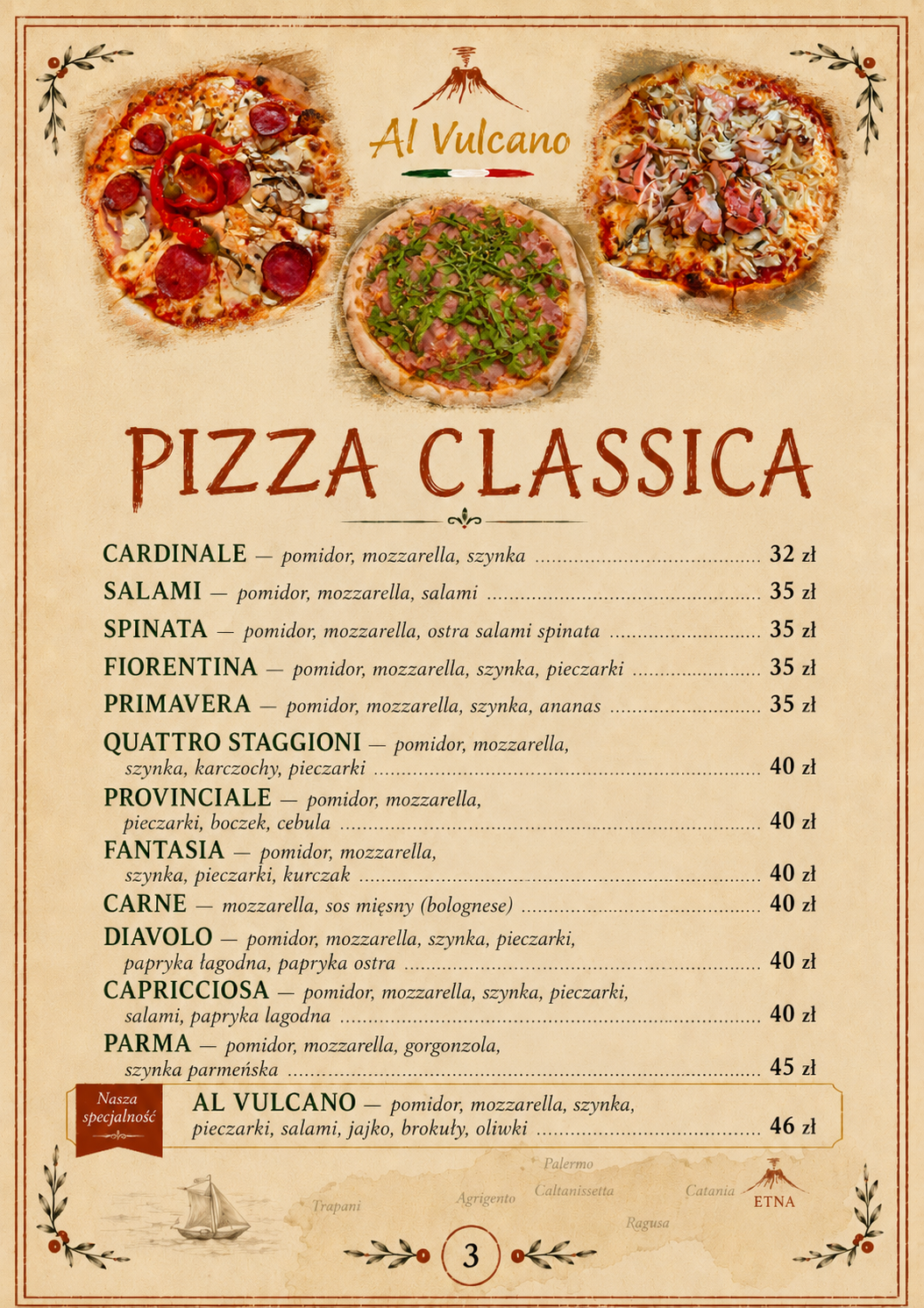 Karta menu Al Vulcano — strona 3